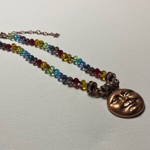 Colorful Kirks Folly Beaded Necklace with Moon Pendant